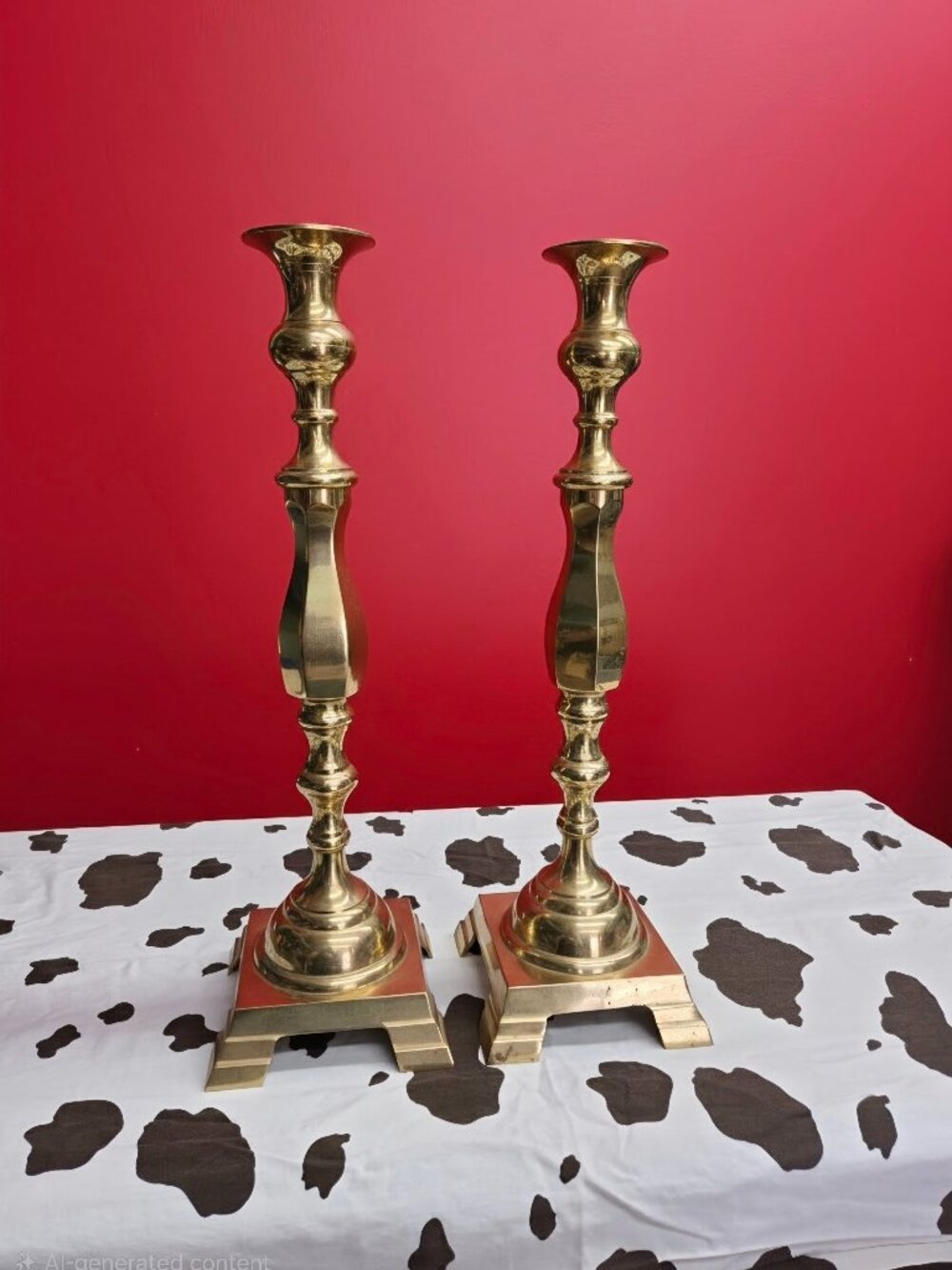 Vintage Tall Solid Brass Candlesticks Square Footed Taper Holders Heavy Pair